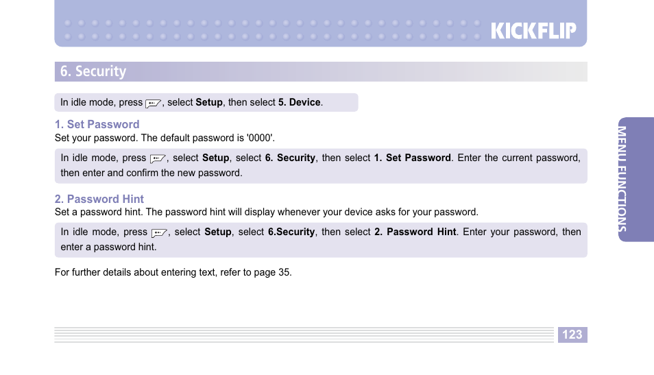 Security | Helio Kick Flip User Manual | Page 123 / 154