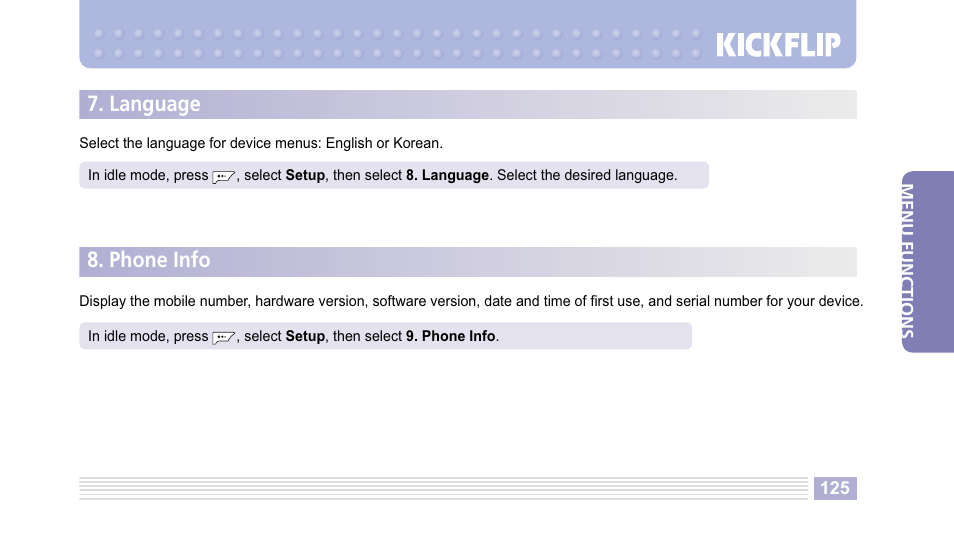 Language, Phone info | Helio Kick Flip User Manual | Page 125 / 154