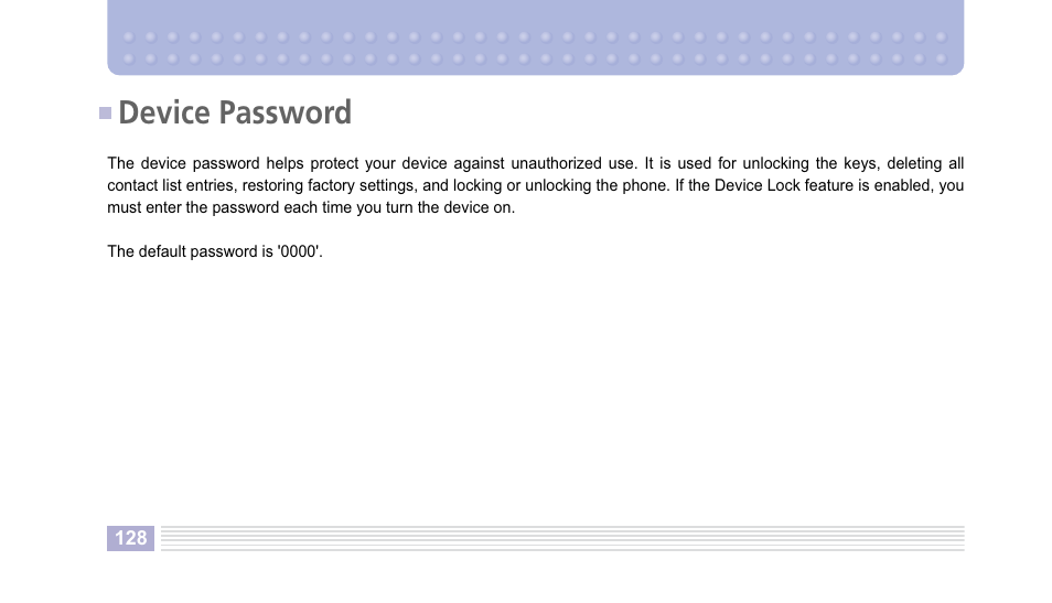 Device password | Helio Kick Flip User Manual | Page 128 / 154