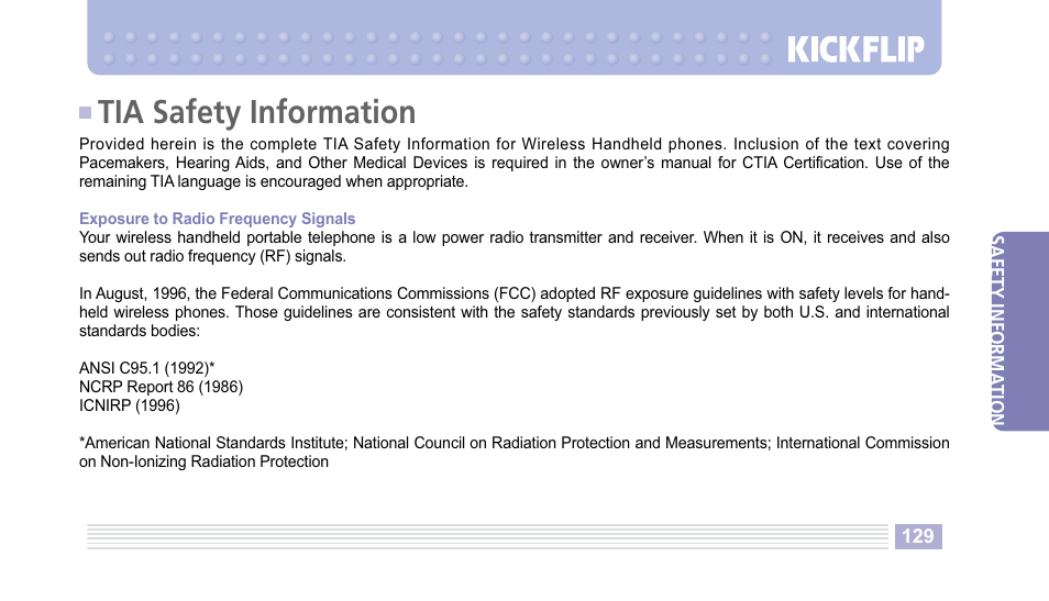 Tia safety information | Helio Kick Flip User Manual | Page 129 / 154