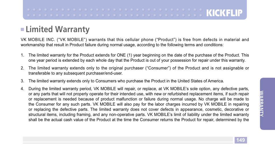 Limited warranty | Helio Kick Flip User Manual | Page 149 / 154