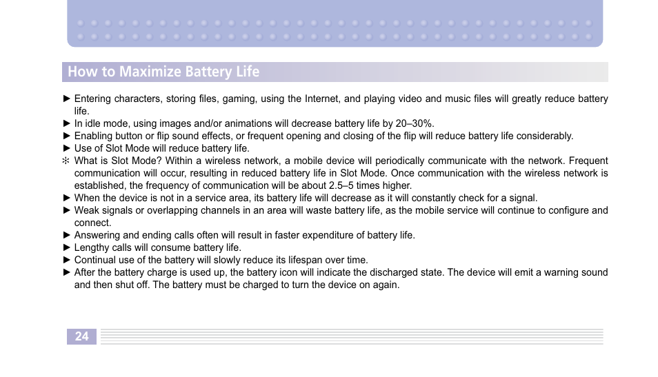 How to maximize battery life | Helio Kick Flip User Manual | Page 24 / 154