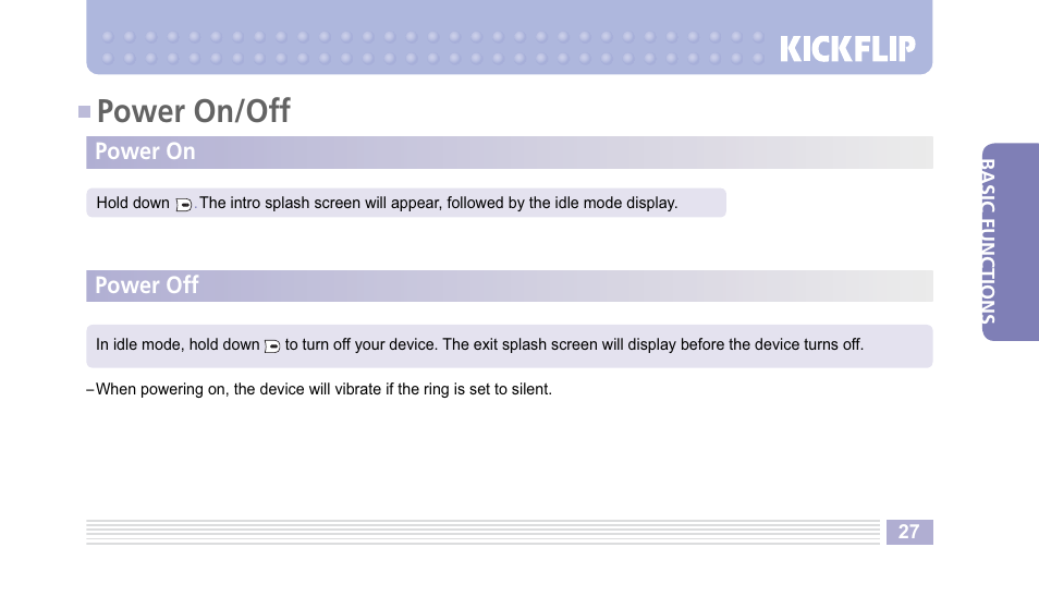 Power on/off | Helio Kick Flip User Manual | Page 27 / 154