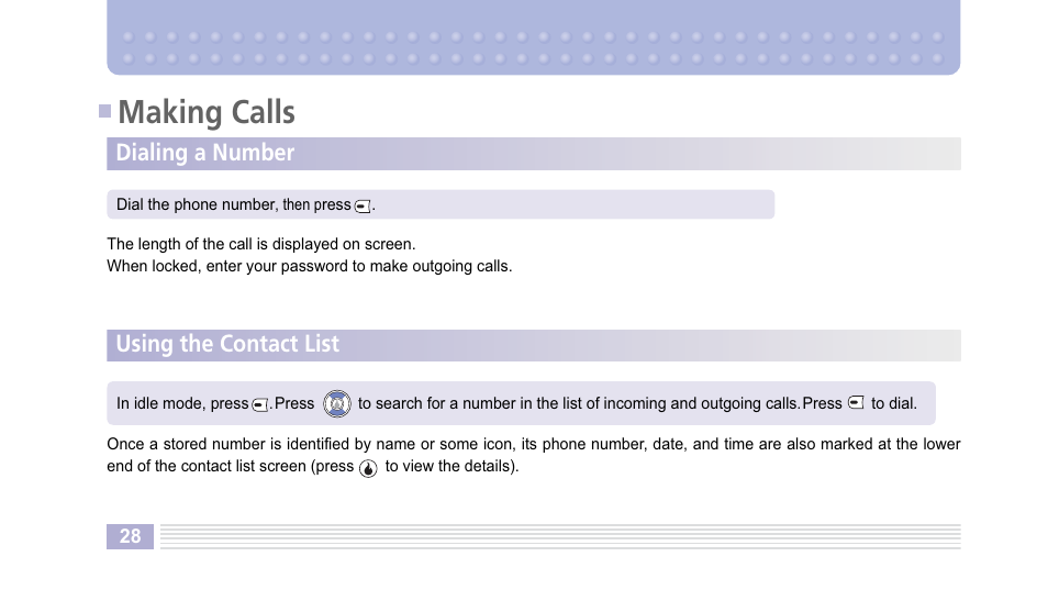 Making calls, Dialing a number, Using the contact list | Helio Kick Flip User Manual | Page 28 / 154