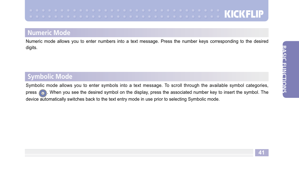 Symbolic mode, Numeric mode | Helio Kick Flip User Manual | Page 41 / 154