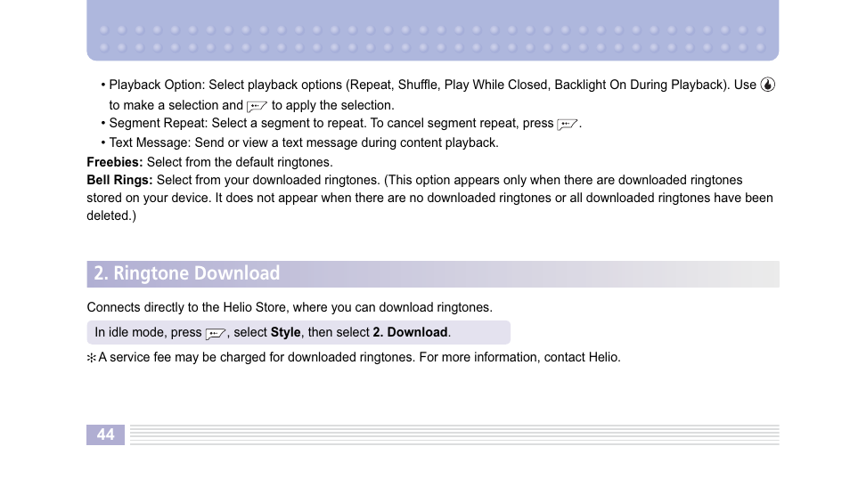 Ringtone download | Helio Kick Flip User Manual | Page 44 / 154