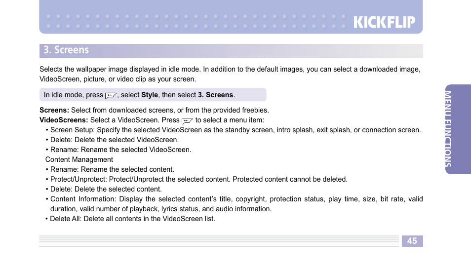 Screens | Helio Kick Flip User Manual | Page 45 / 154
