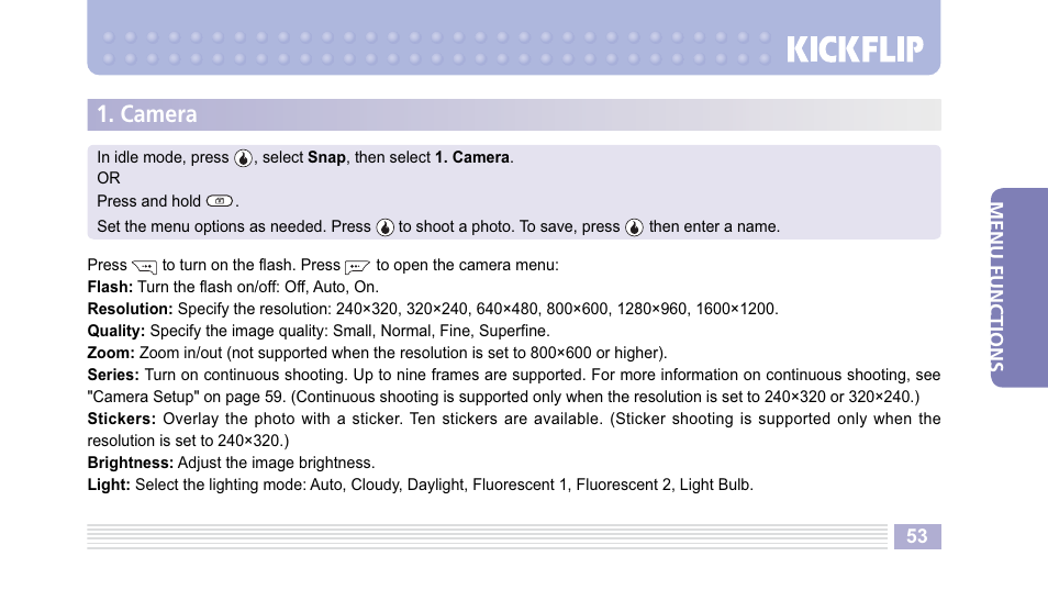 Camera | Helio Kick Flip User Manual | Page 53 / 154