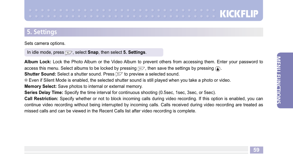 Settings | Helio Kick Flip User Manual | Page 59 / 154