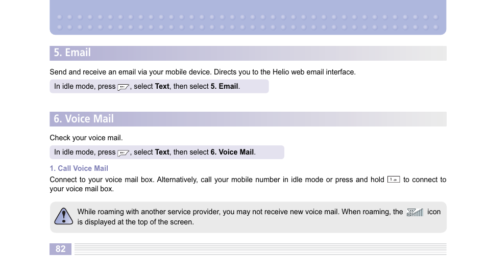 Email, Voice mail | Helio Kick Flip User Manual | Page 82 / 154