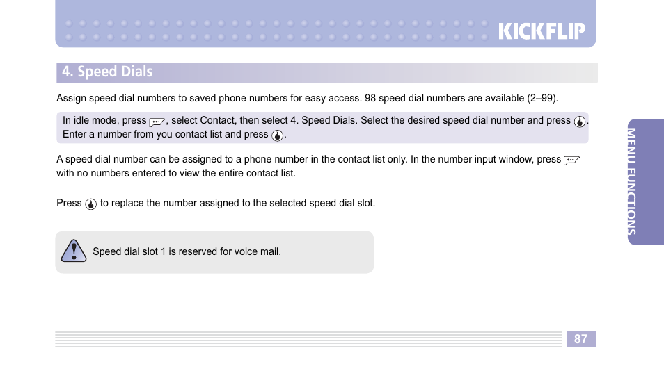 Speed dials | Helio Kick Flip User Manual | Page 87 / 154