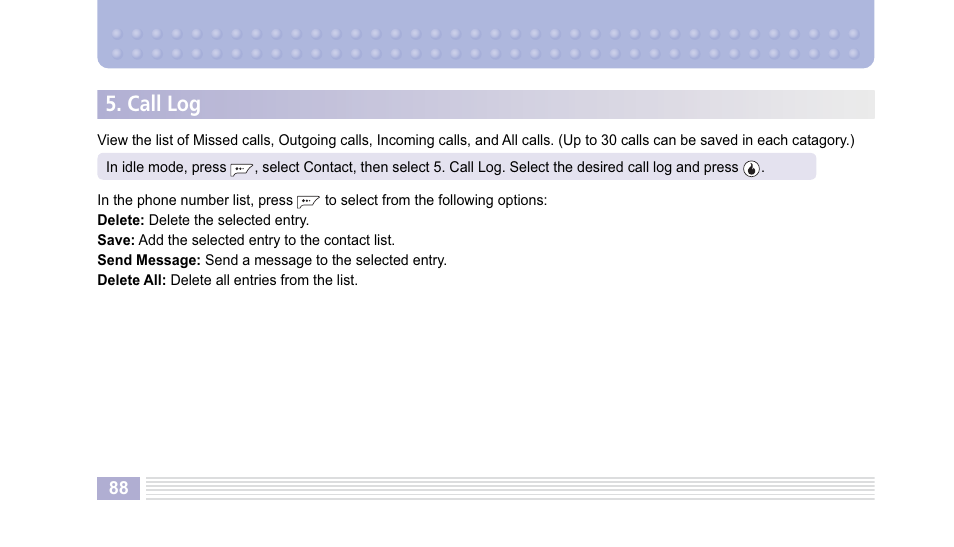 Call log | Helio Kick Flip User Manual | Page 88 / 154