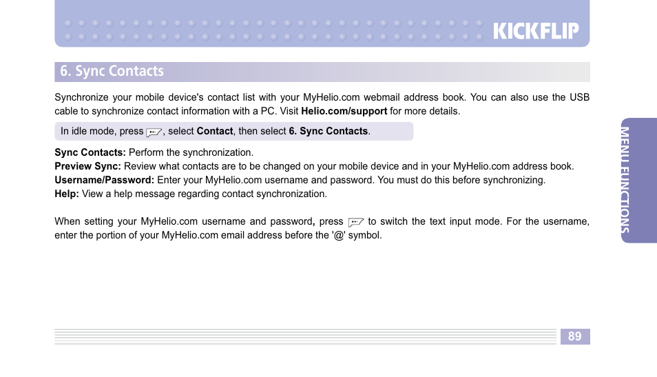 Sync contacts | Helio Kick Flip User Manual | Page 89 / 154
