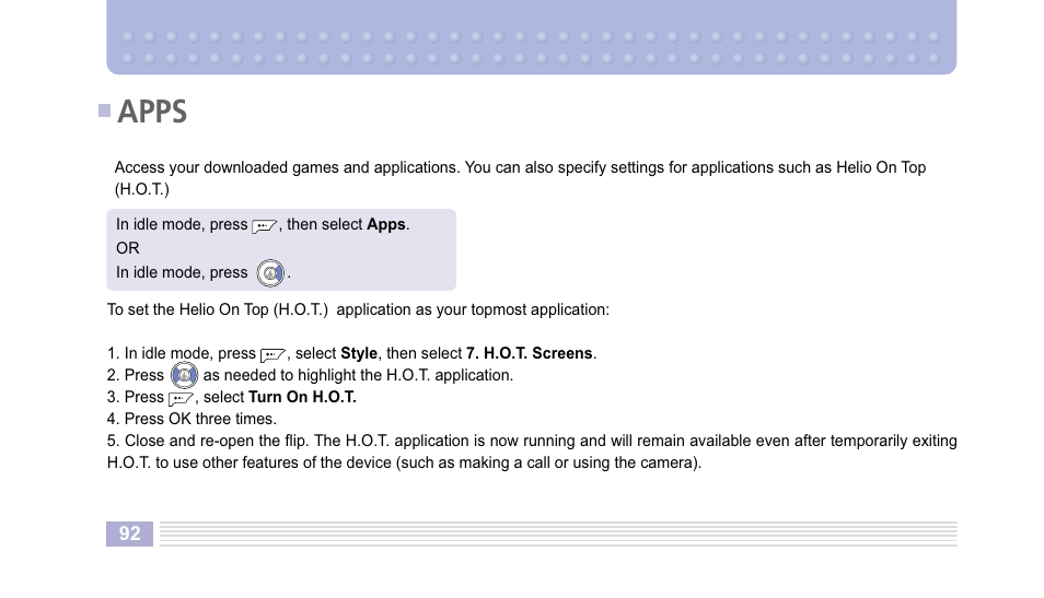 Apps | Helio Kick Flip User Manual | Page 92 / 154