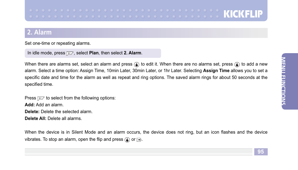 Alarm | Helio Kick Flip User Manual | Page 95 / 154