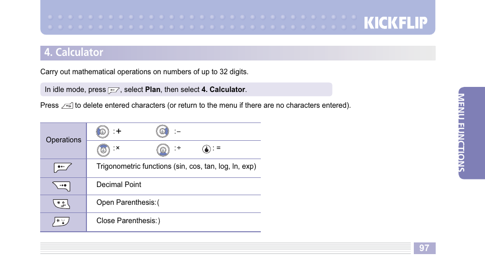 Calculator | Helio Kick Flip User Manual | Page 97 / 154