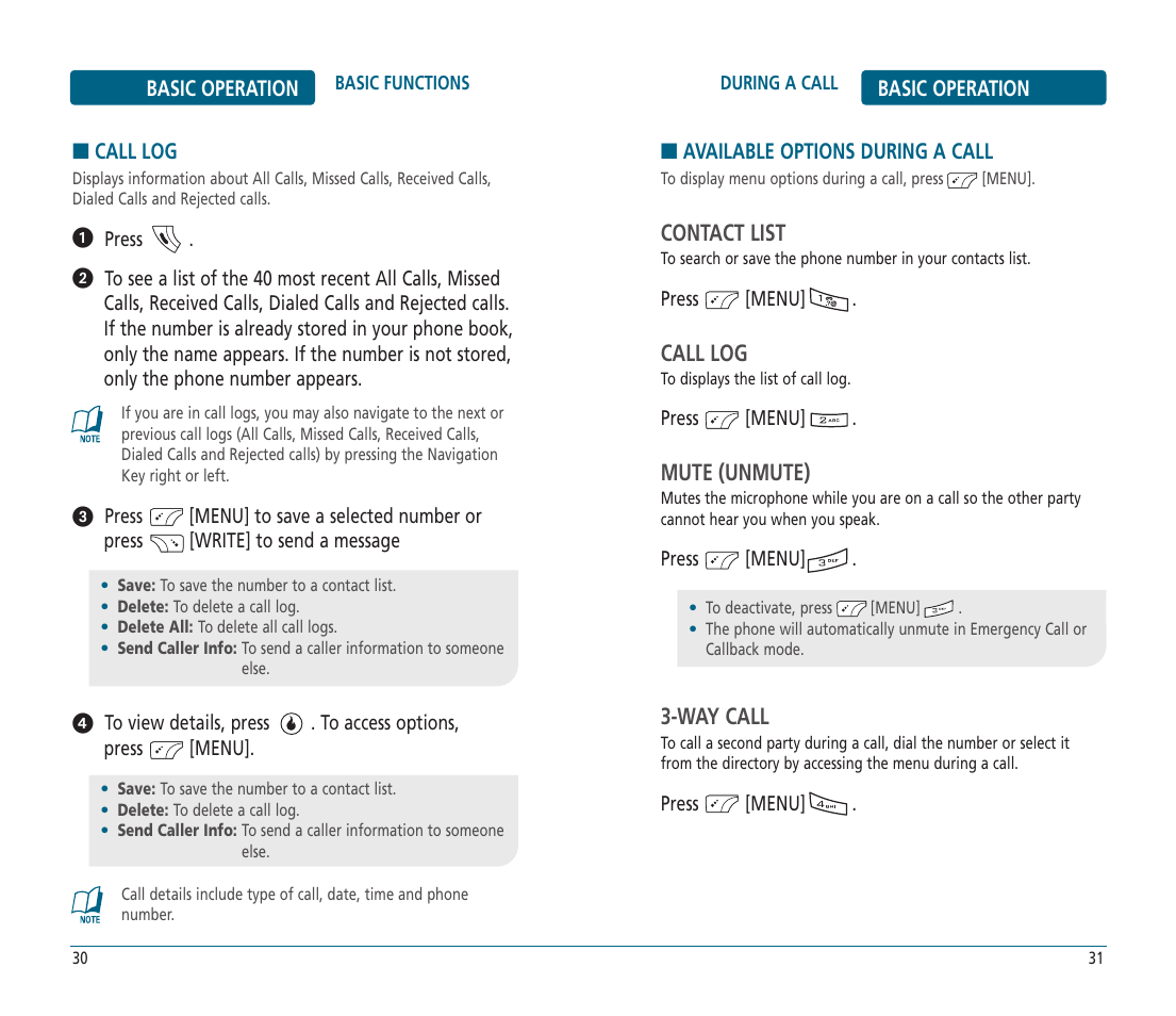 Contact list, Call log, Mute (unmute) | Way call | Helio PN-810 User Manual | Page 16 / 74