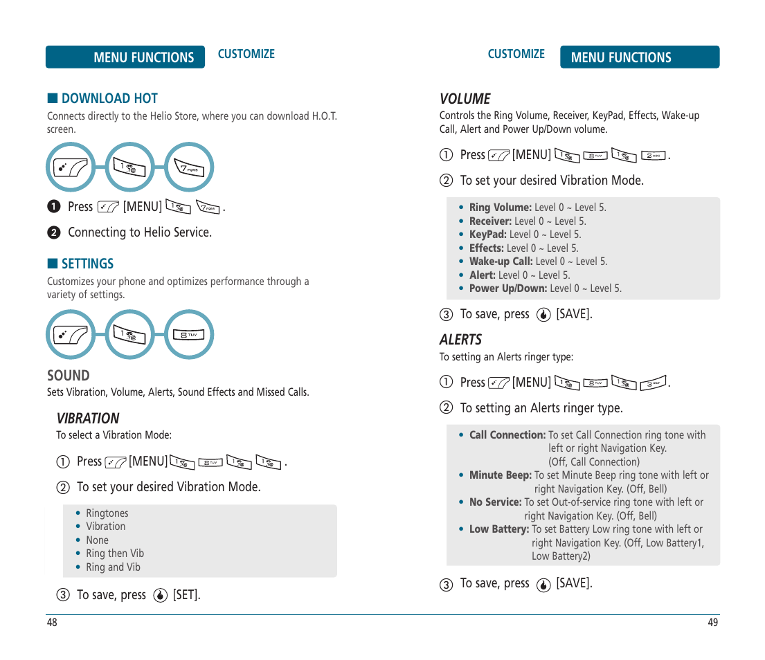 Sound, Vibration, Volume | Alerts | Helio PN-810 User Manual | Page 25 / 74