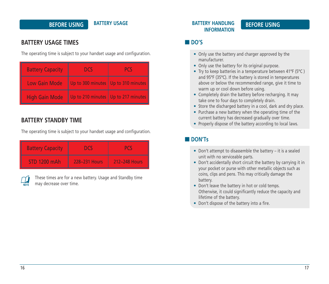 Battery usage times, Battery standby time | Helio PN-810 User Manual | Page 9 / 74