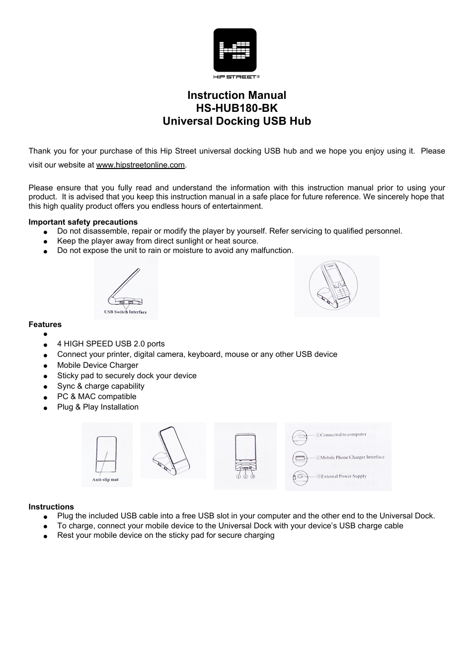 Hip Street HS-HUB180-BK User Manual | 2 pages