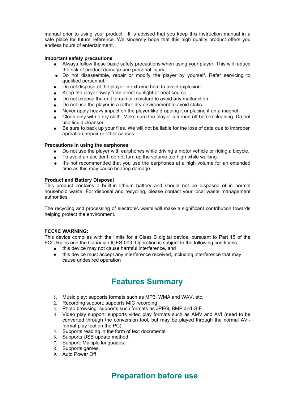 Features summary, Preparation before use | Hip Street HS-T29-2GBBL User Manual | Page 3 / 12