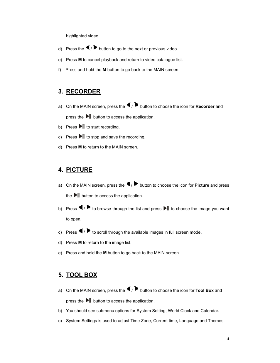 Recorder, Picture, Tool box | Hip Street HS-57 User Manual | Page 4 / 7