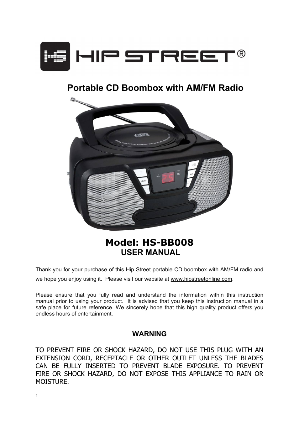 Hip Street HS-BB008 User Manual | 10 pages