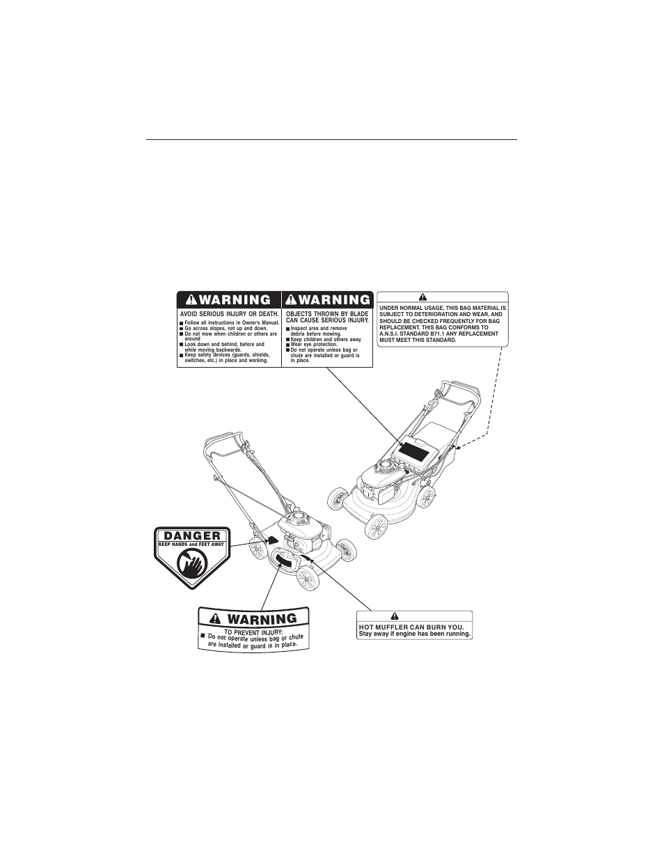 Mower safety 6, Safety label locations, Warning | Danger | HONDA HRT216PDA User Manual | Page 8 / 68