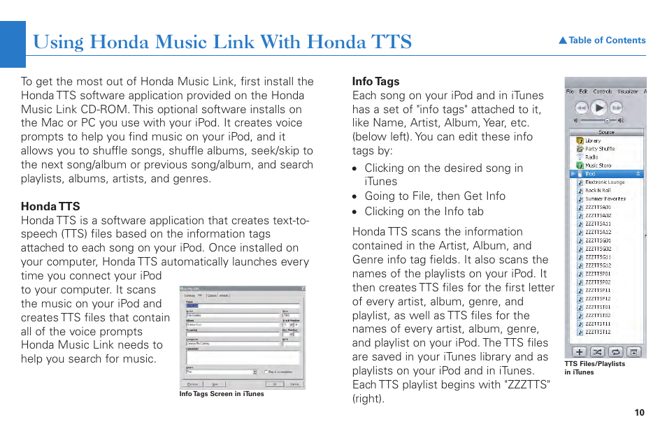 Using honda music link with honda tts | HONDA Accord Coupe User Manual | Page 10 / 23