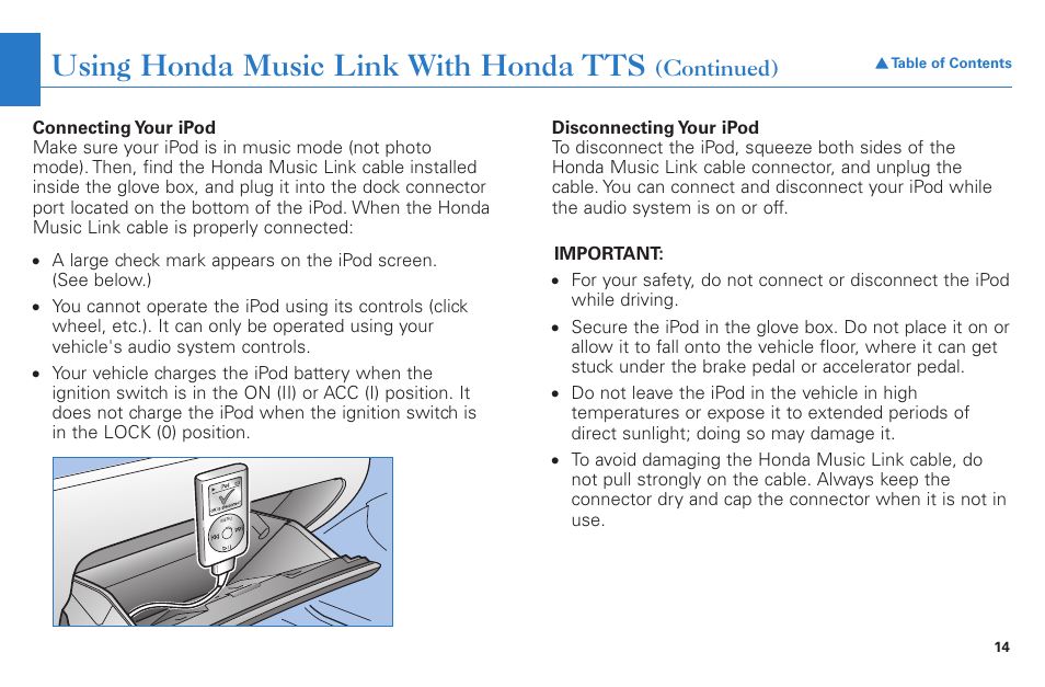 Using honda music link with honda tts | HONDA Accord Coupe User Manual | Page 14 / 23