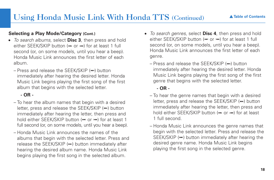 Using honda music link with honda tts | HONDA Accord Coupe User Manual | Page 18 / 23