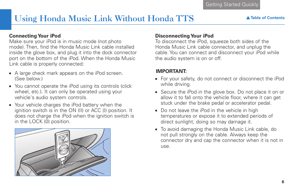 Using honda music link without honda tts | HONDA Accord Coupe User Manual | Page 6 / 23