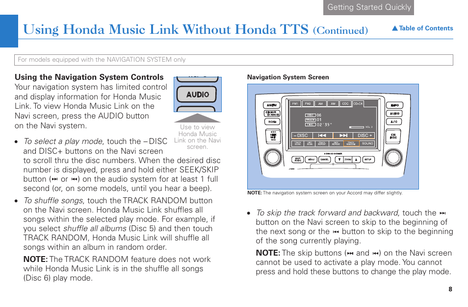 Using honda music link without honda tts, Continued) | HONDA Accord Coupe User Manual | Page 8 / 23