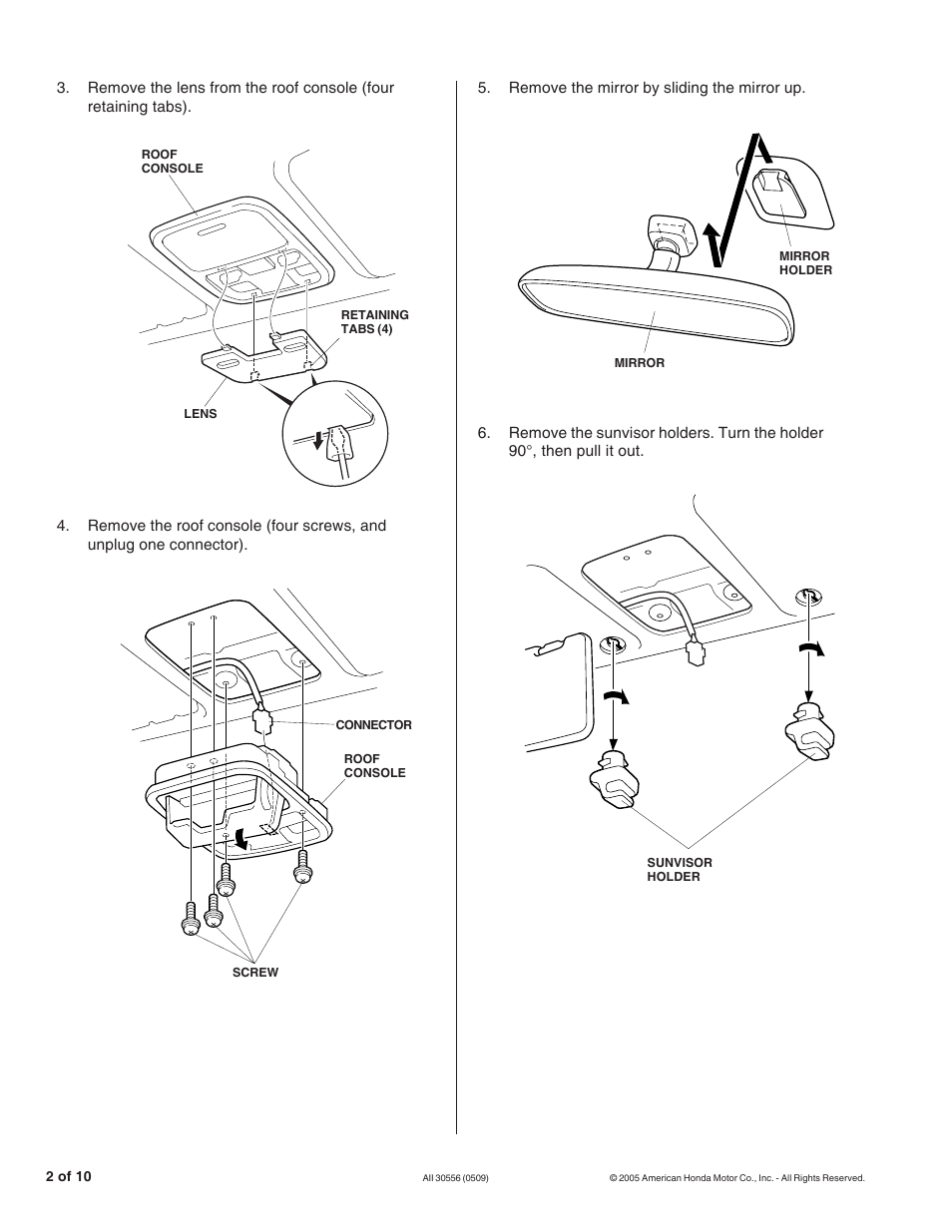 HONDA AUTOMATIC DAY/NIGHT MIRROR (ATTACHMENT KIT) User Manual | Page 2 / 10