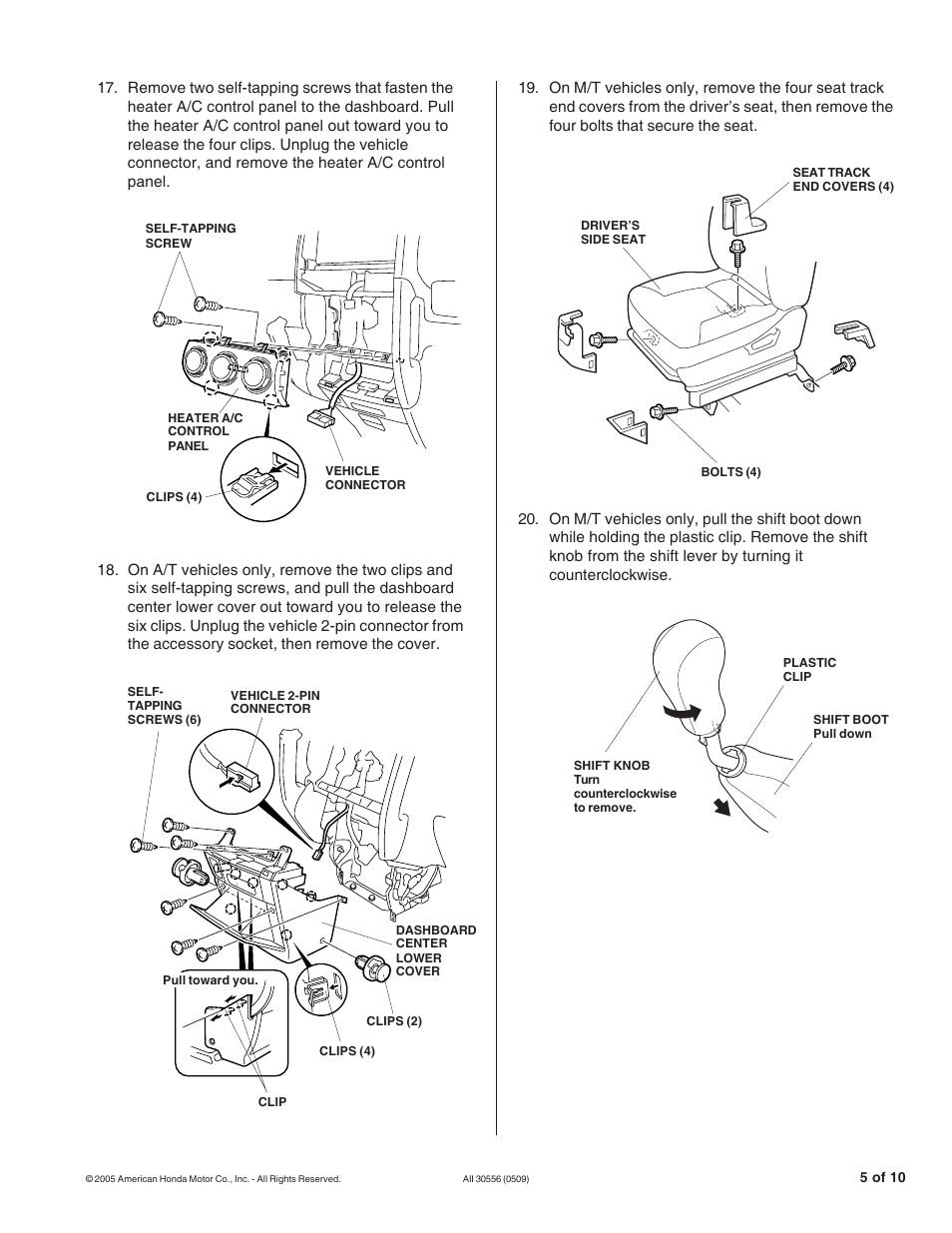 HONDA AUTOMATIC DAY/NIGHT MIRROR (ATTACHMENT KIT) User Manual | Page 5 / 10