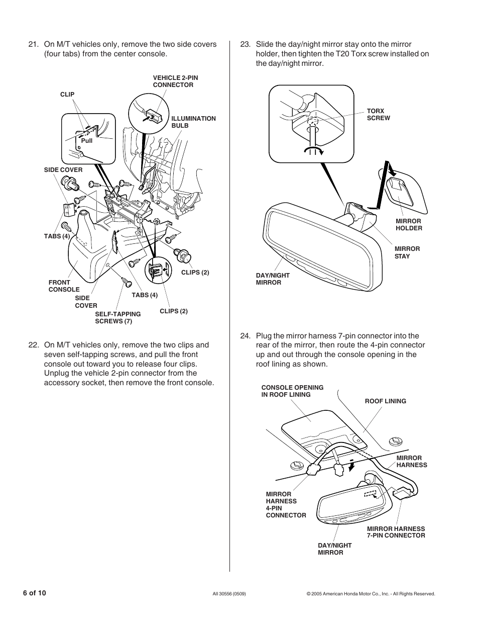 HONDA AUTOMATIC DAY/NIGHT MIRROR (ATTACHMENT KIT) User Manual | Page 6 / 10