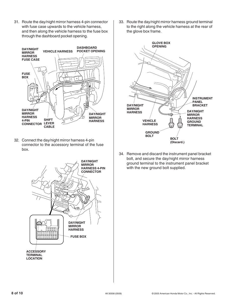 HONDA AUTOMATIC DAY/NIGHT MIRROR (ATTACHMENT KIT) User Manual | Page 8 / 10