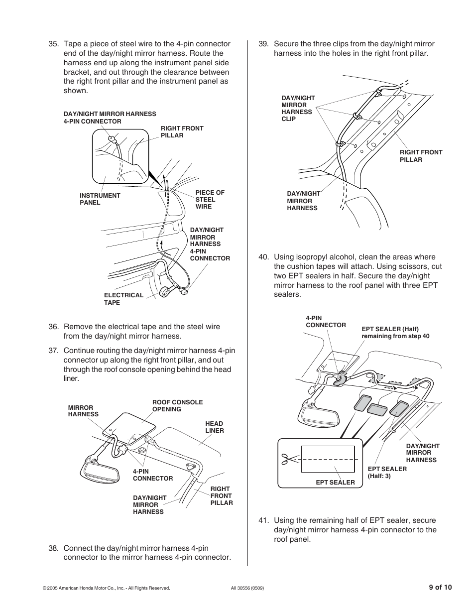 HONDA AUTOMATIC DAY/NIGHT MIRROR (ATTACHMENT KIT) User Manual | Page 9 / 10