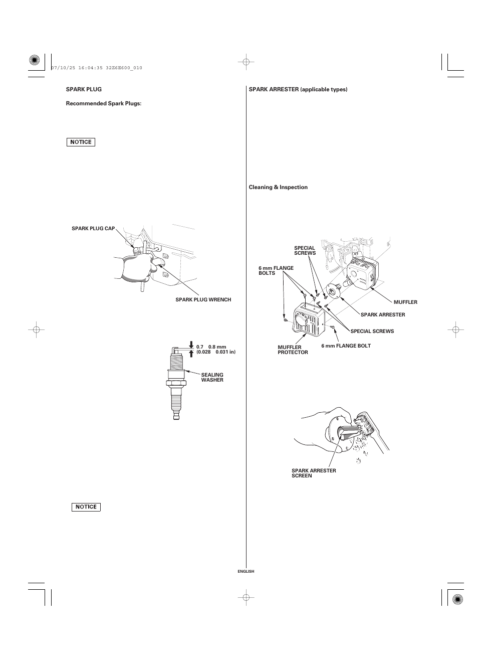 Spark plug, Spark arrester (applicable types) | HONDA GXV610 User Manual | Page 10 / 55
