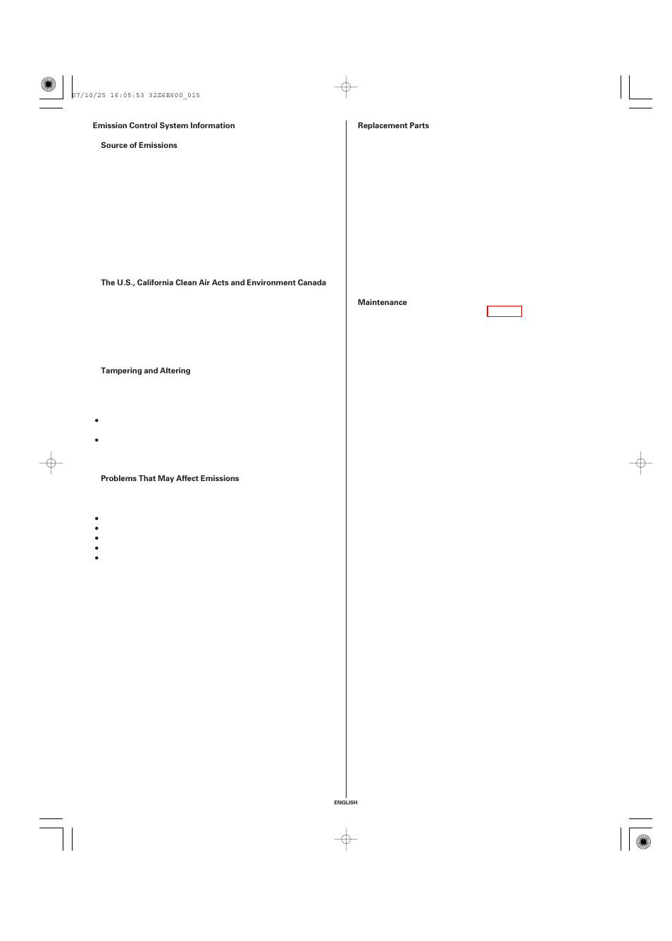 Emission control system information | HONDA GXV610 User Manual | Page 15 / 55
