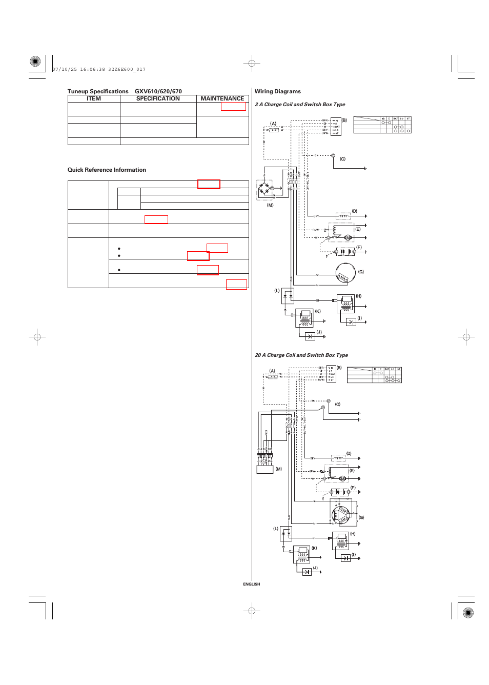 Quick reference information, Wiring diagrams | HONDA GXV610 User Manual | Page 17 / 55