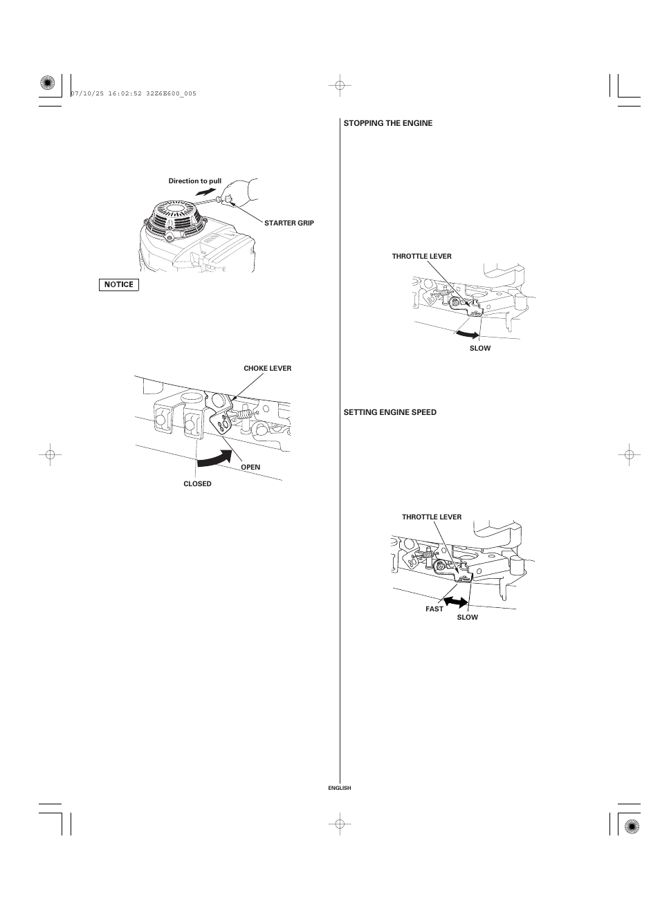 Stopping the engine, Setting engine speed | HONDA GXV610 User Manual | Page 5 / 55