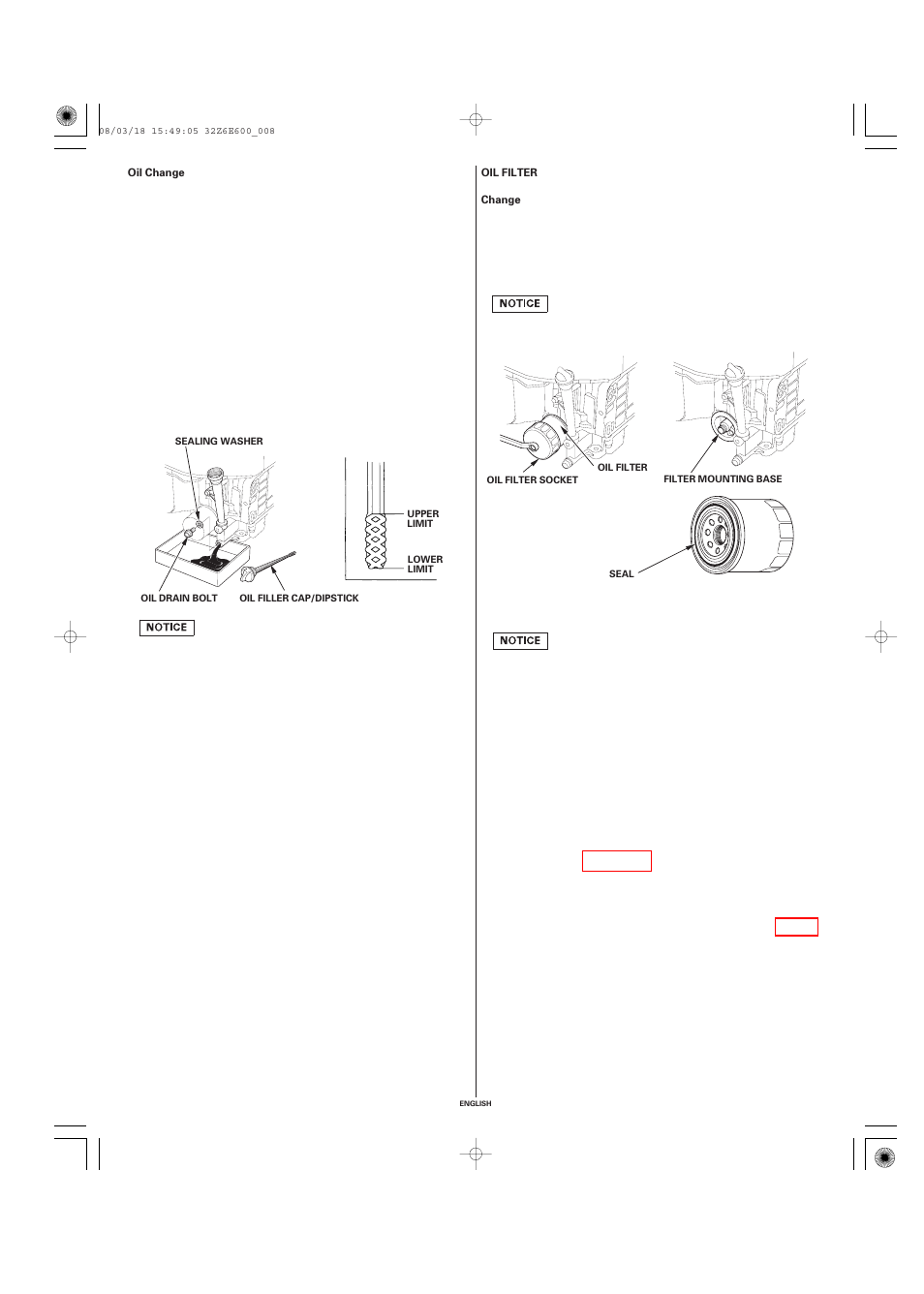Oil change, Oil filter | HONDA GXV610 User Manual | Page 8 / 55