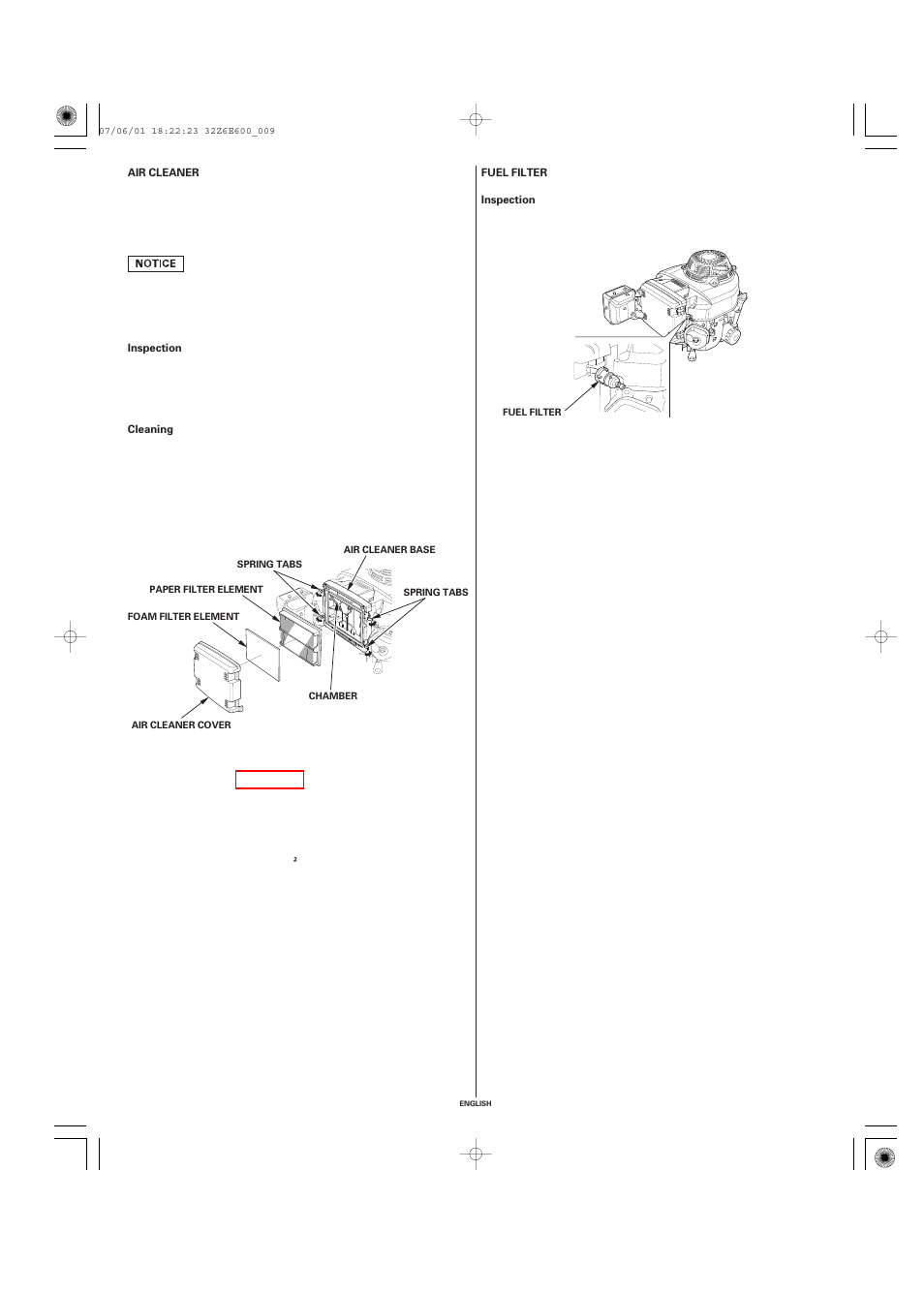 Air cleaner, Fuel filter | HONDA GXV610 User Manual | Page 9 / 55