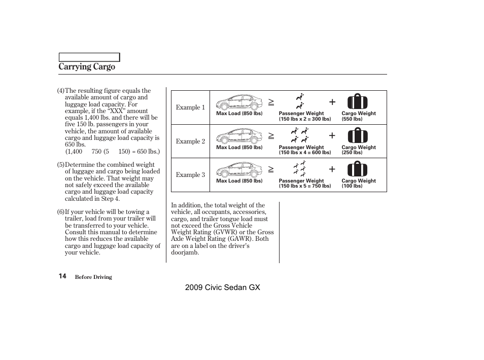 Carrying cargo, 2009 civic sedan gx | HONDA 2009 Civic GX User Manual | Page 14 / 35