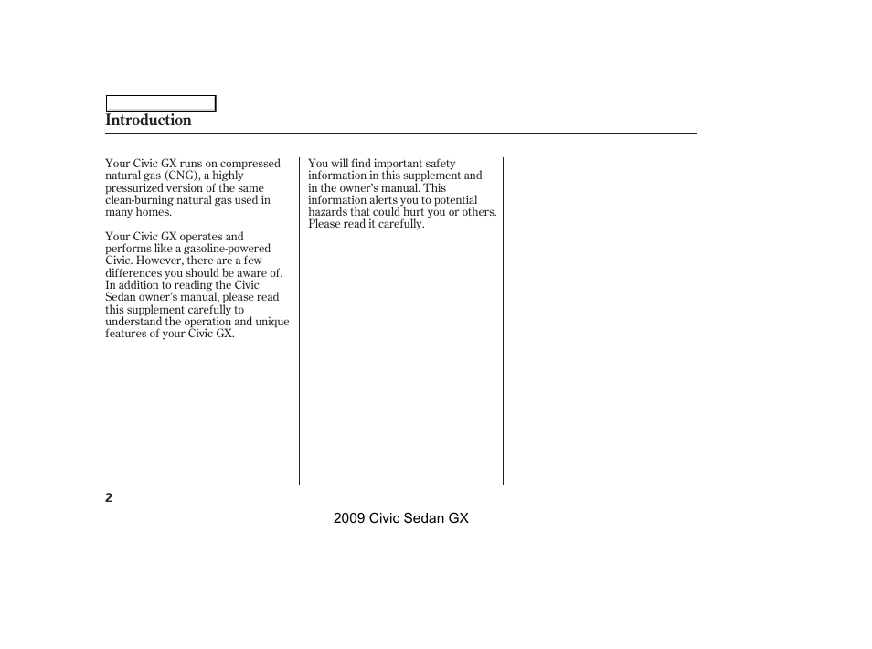 Introduction | HONDA 2009 Civic GX User Manual | Page 2 / 35