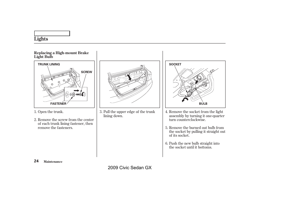 Lights | HONDA 2009 Civic GX User Manual | Page 24 / 35