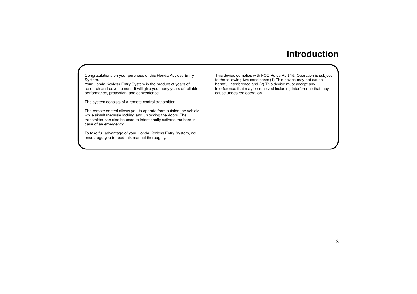 Introduction | HONDA Civic Remote Control Transmitter User Manual | Page 3 / 12