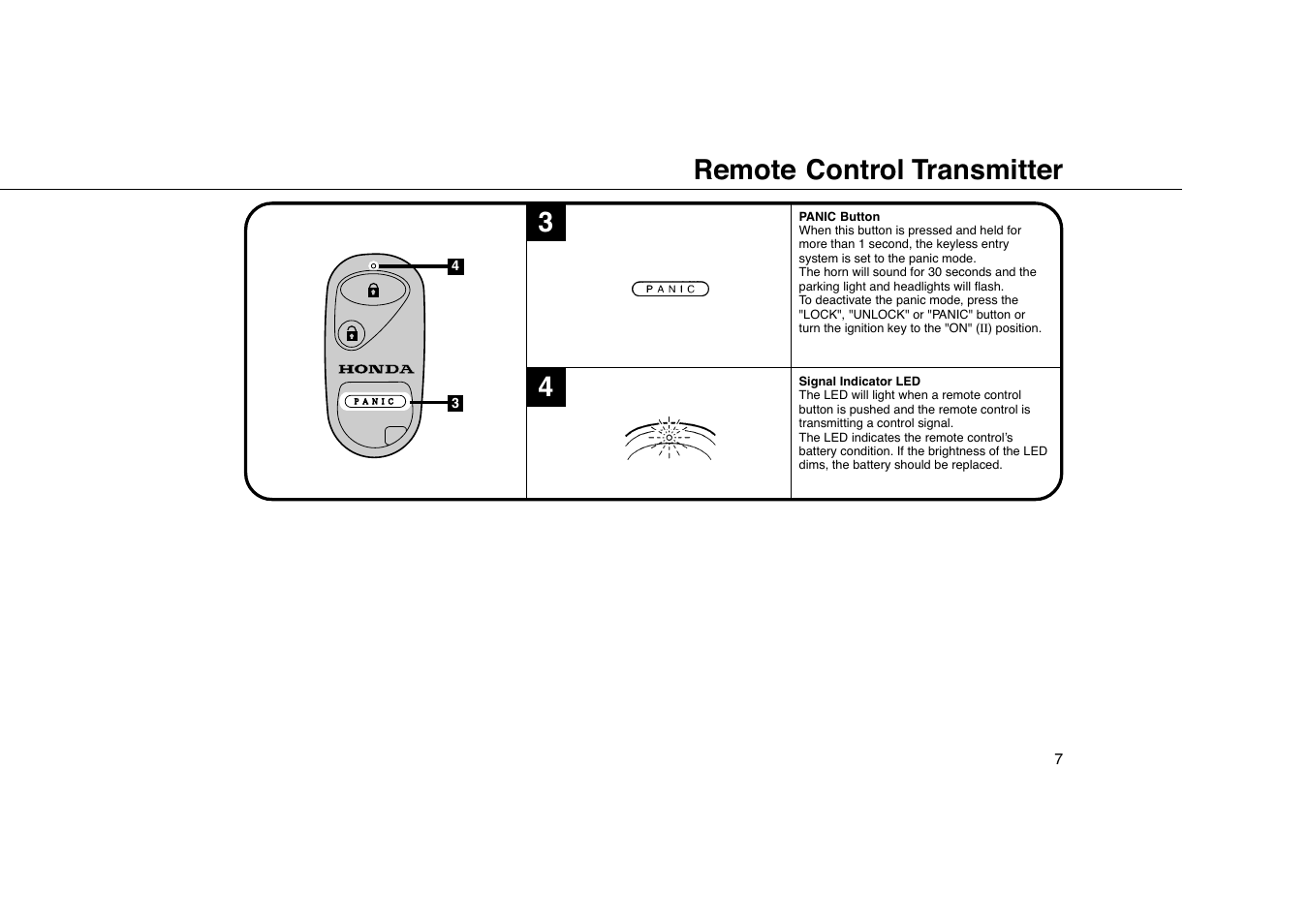 Remote control transmitter 3 4 | HONDA Civic Remote Control Transmitter User Manual | Page 7 / 12