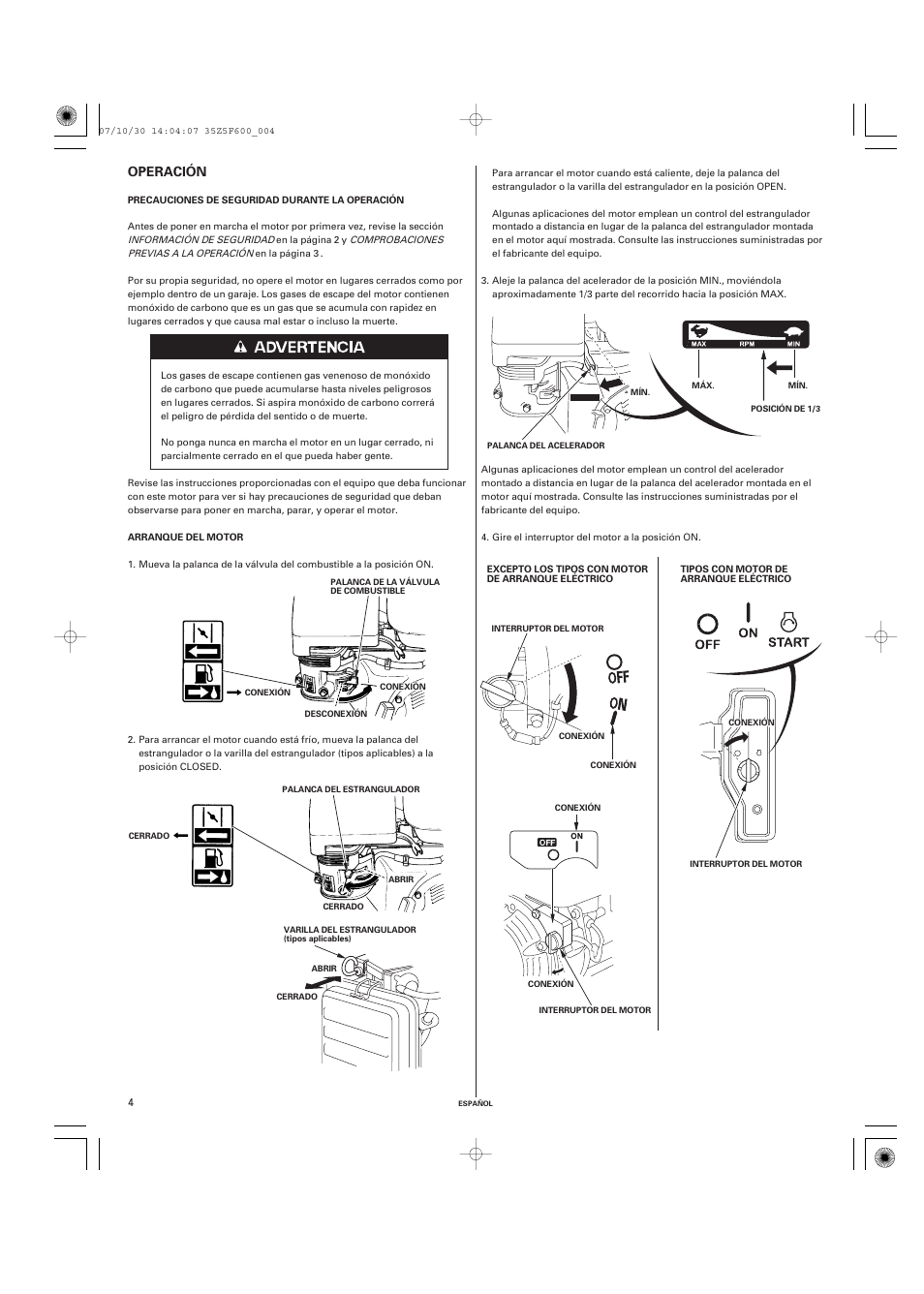 Operación | HONDA GX390 User Manual | Page 44 / 60